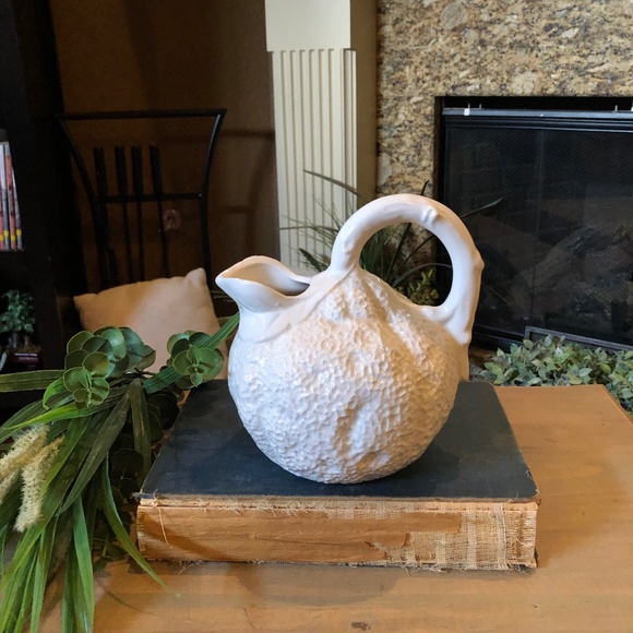 Italian White Large Ceramic Fruit Mandarin Orange Shaped Pitcher - Picture 3 of 8